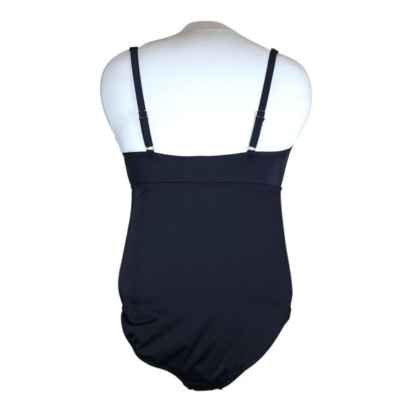 Anne Cole Black One-Piece Swimsuit Medium Adjustable Straps Keyhole Neckline - Picture 4 of 14